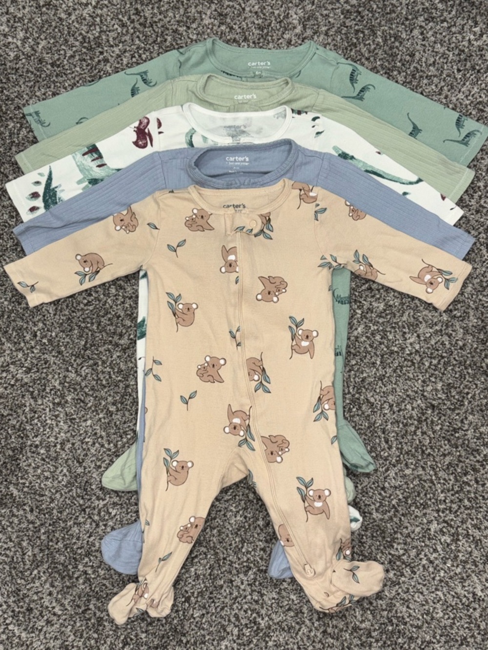 Set of 5 Footed Two-Way Zipper Onesies